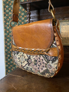 1970s Ollie Carrington Leather & Tapestry Purse