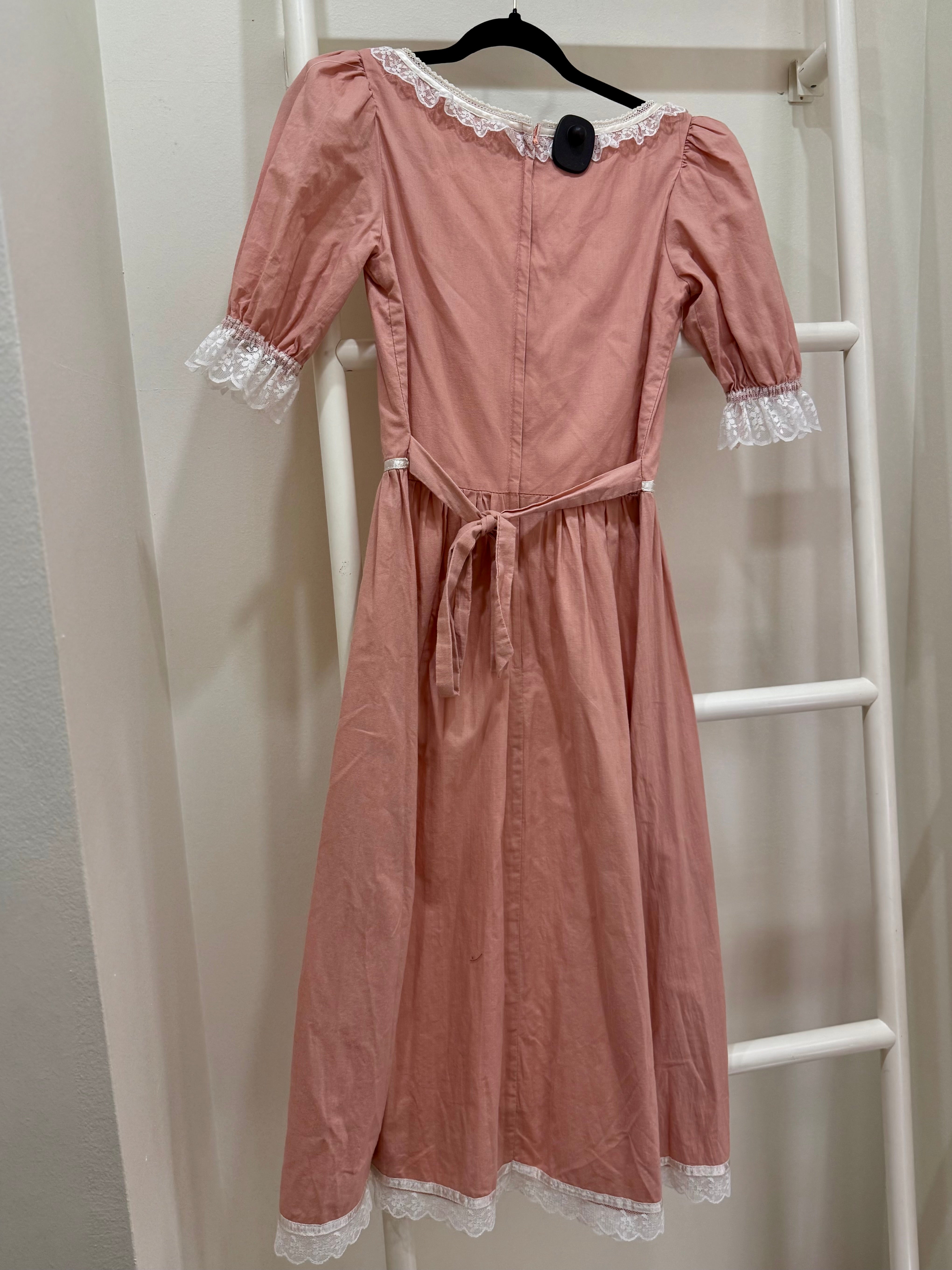 1980s Gunne Sax Pink Puff Sleeve Midi Dress