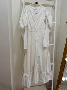 1970s Gunne Sax White Mutton Sleeve Maxi Dress