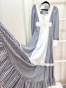 1970s Gunne Sax Blue Gingham Maxi Dress