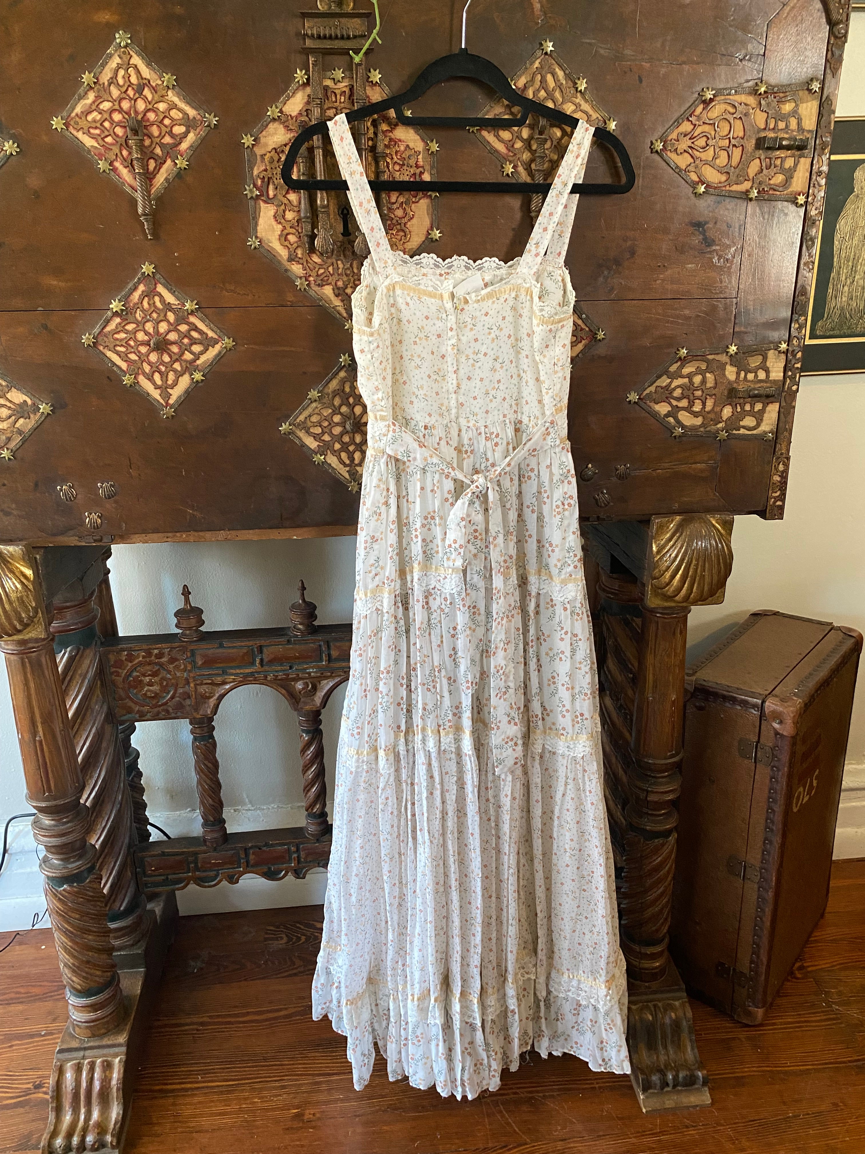 1970s Gunne Sax Golden Calico Maxi Sun Dress