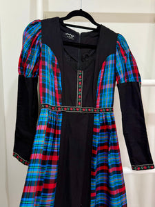1960s Gunne Sax Black Label Blue Plaid Maxi Dress