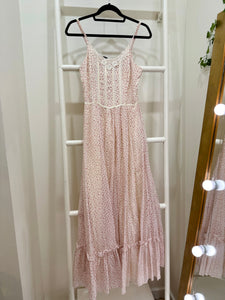 1970s Gunne Sax Pink Calico Maxi Sun Dress
