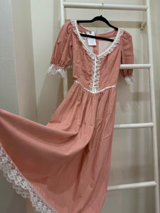 1980s Gunne Sax Pink Puff Sleeve Midi Dress