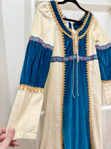 1970s Gunne Sax Blue Velvet Renaissance Style Maxi Dress
