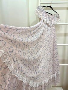 1970s Gunne Sax Pink Floral Off-Shoulder Maxi Dress