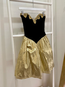 1980s Gunne Sax Black Velvet & Gold Lamé Party Dress