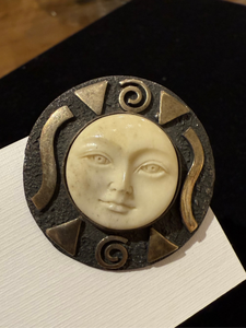 1960s Sterling Silver Carved Moon Face Brooch