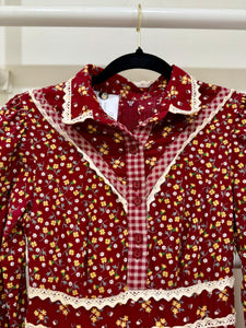 1970s Gunne Sax Red Calico Midi Dress