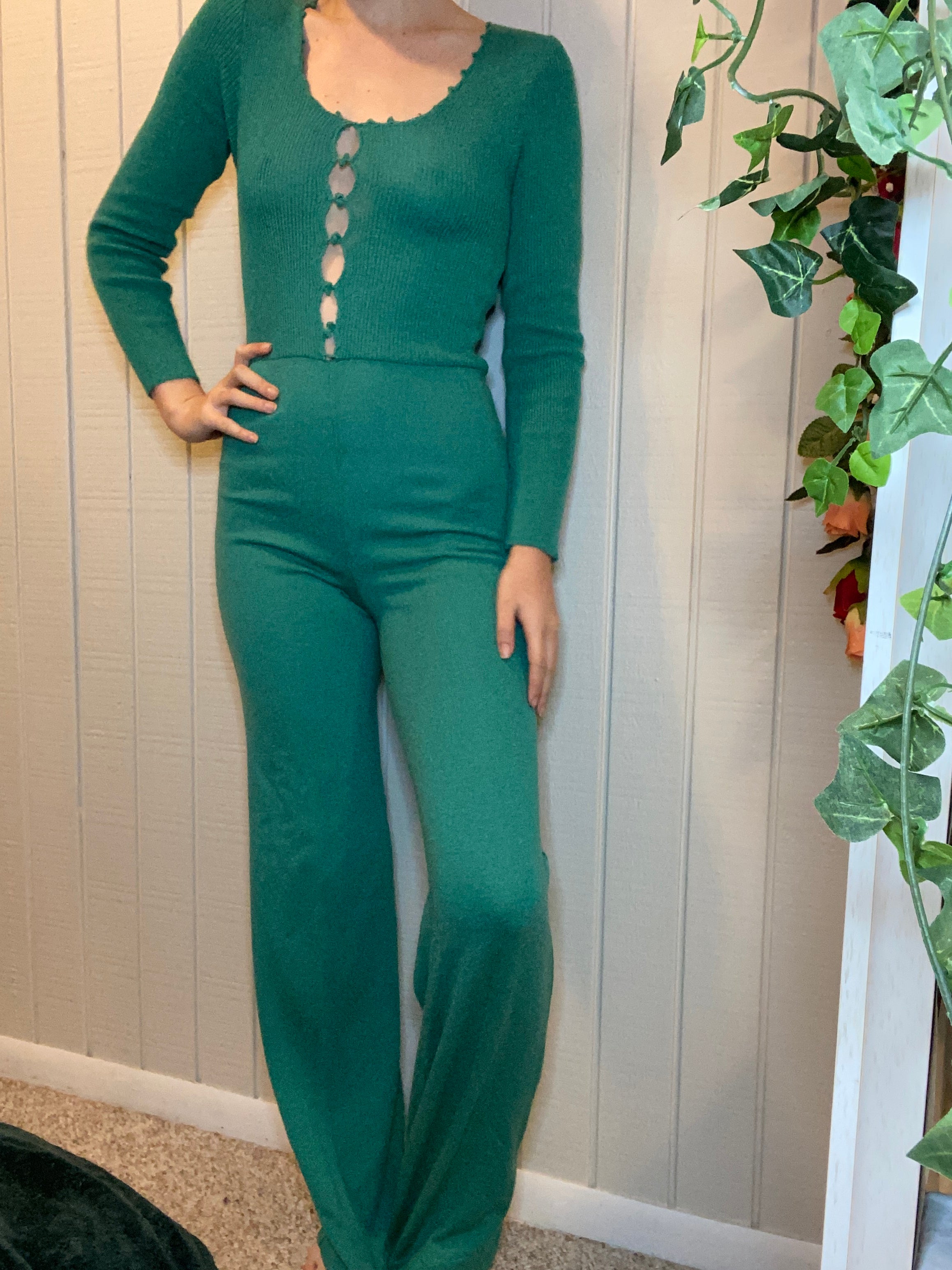 1970s Kingston Knits Lucky Green Jumpsuit