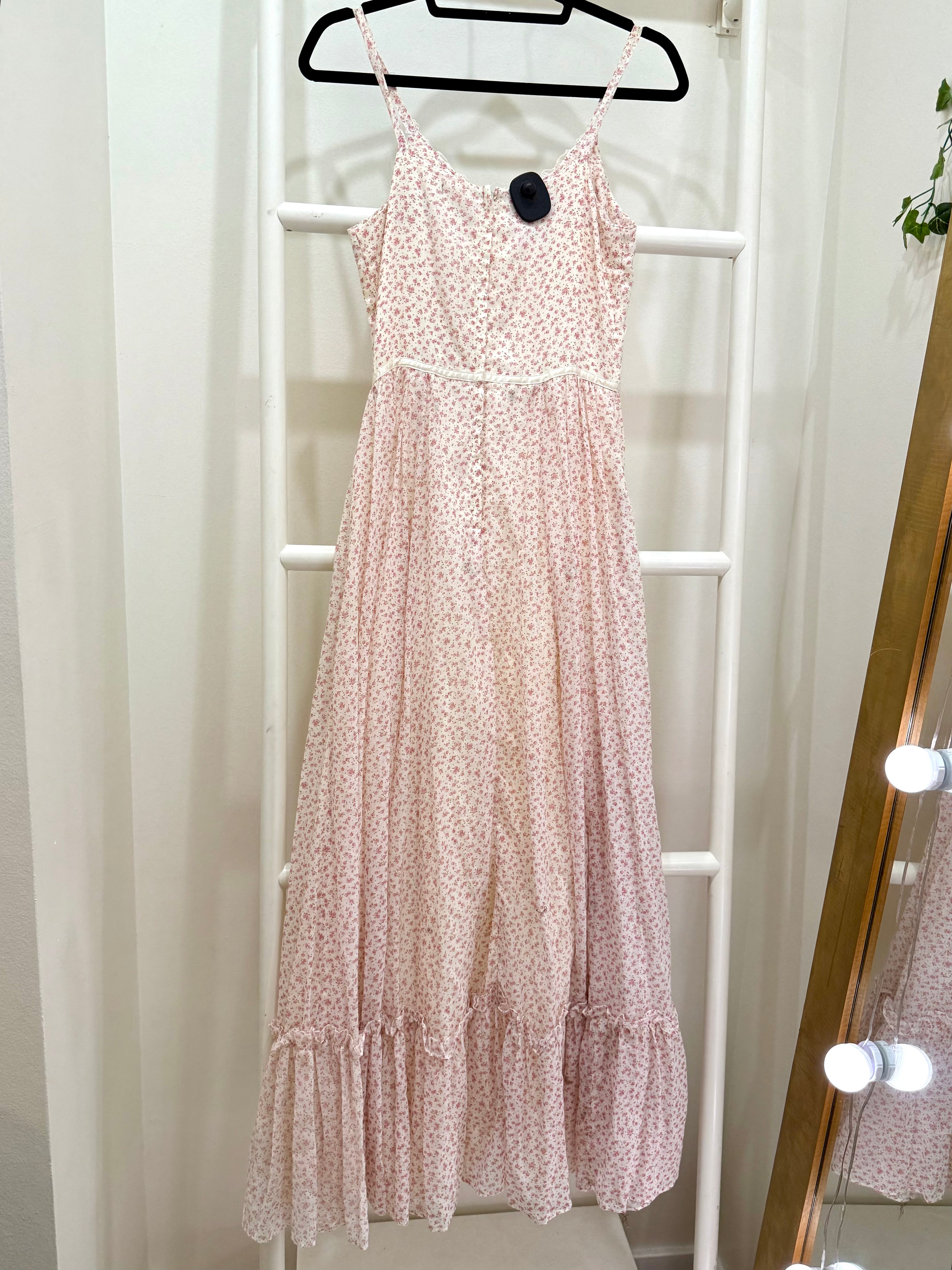 1970s Gunne Sax Pink Calico Maxi Sun Dress