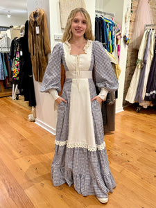 1970s Gunne Sax Blue Gingham Maxi Dress