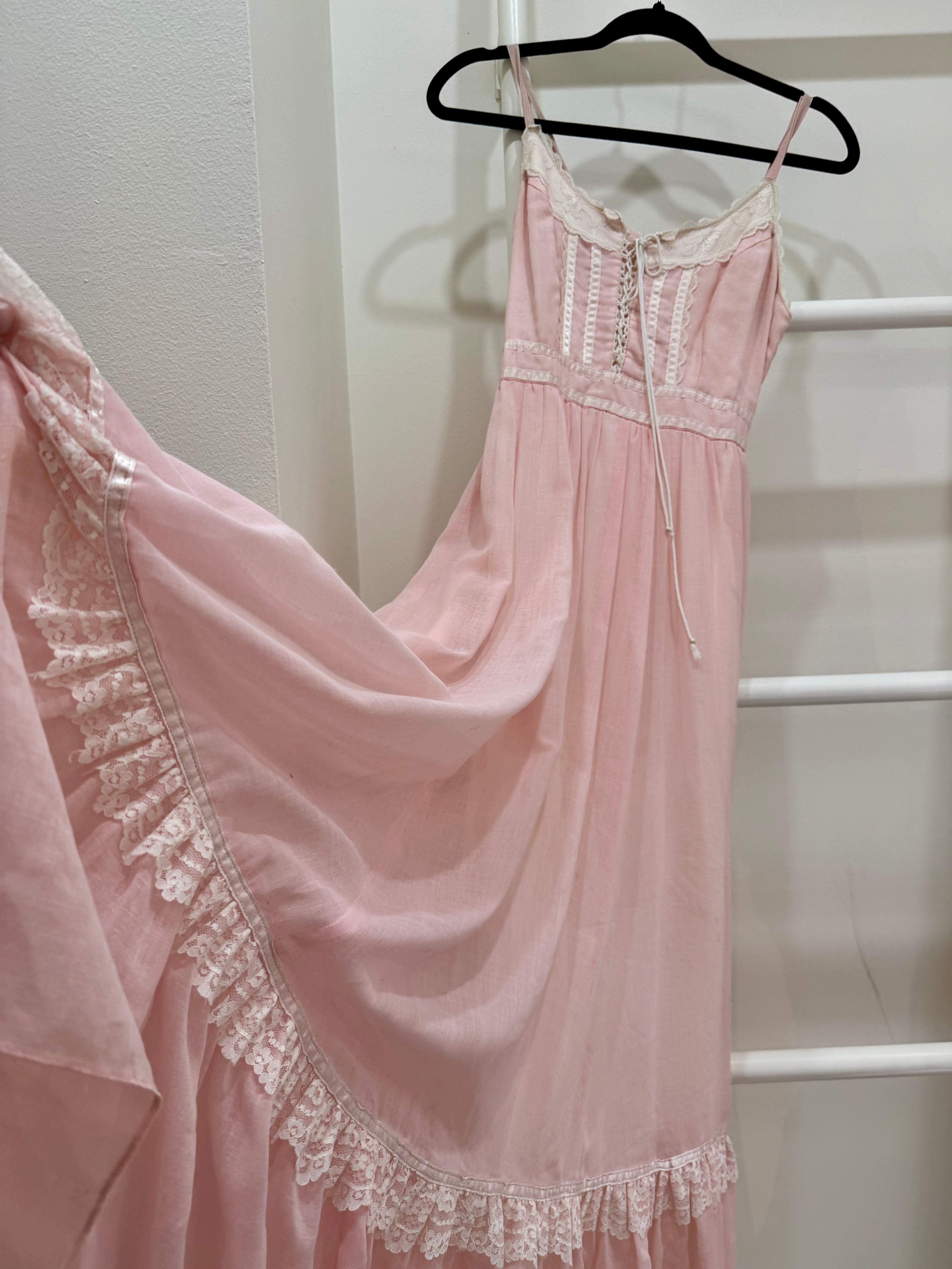 1970s Gunne Sax Pink Maxi Sun Dress