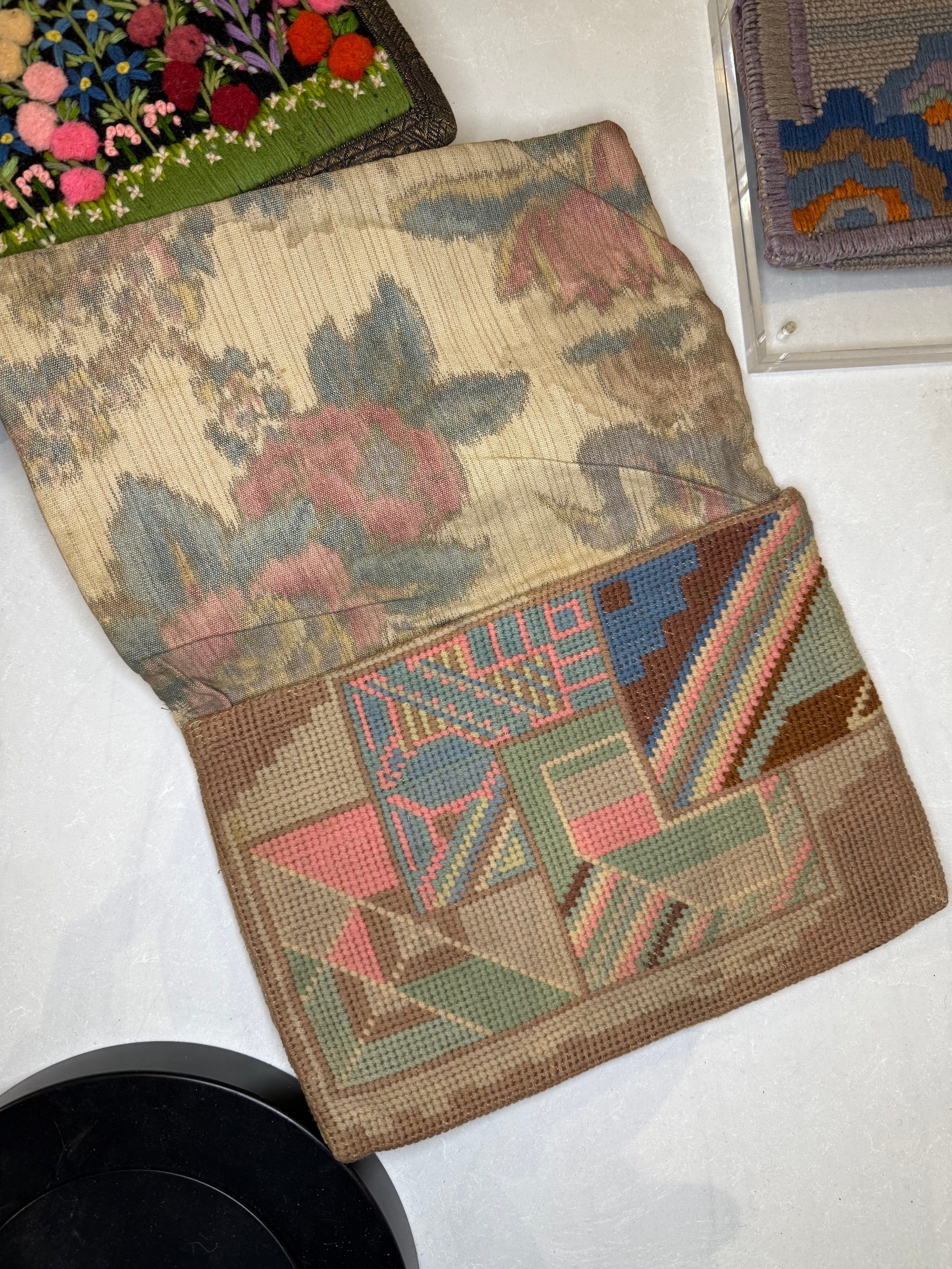 1920s Art Deco Geometric Needlepoint Flap Clutch