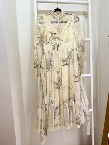 1970s Gunne Sax Botanical Print Lace Top Midi Dress