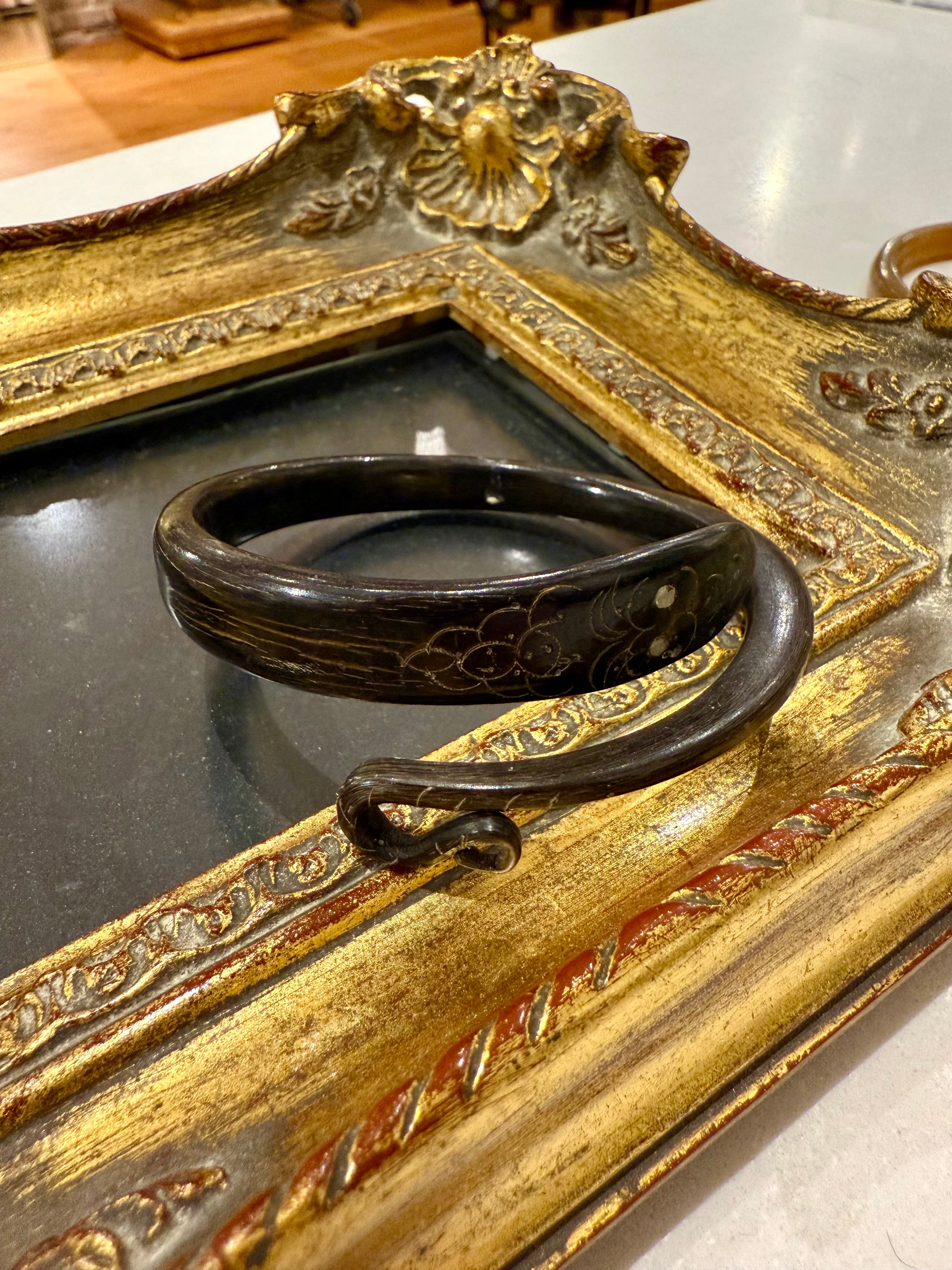 1880s Victorian Era Black Carved Horn Snake Bracelet