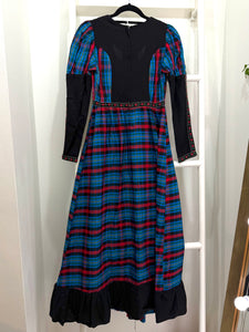 1960s Gunne Sax Black Label Blue Plaid Maxi Dress