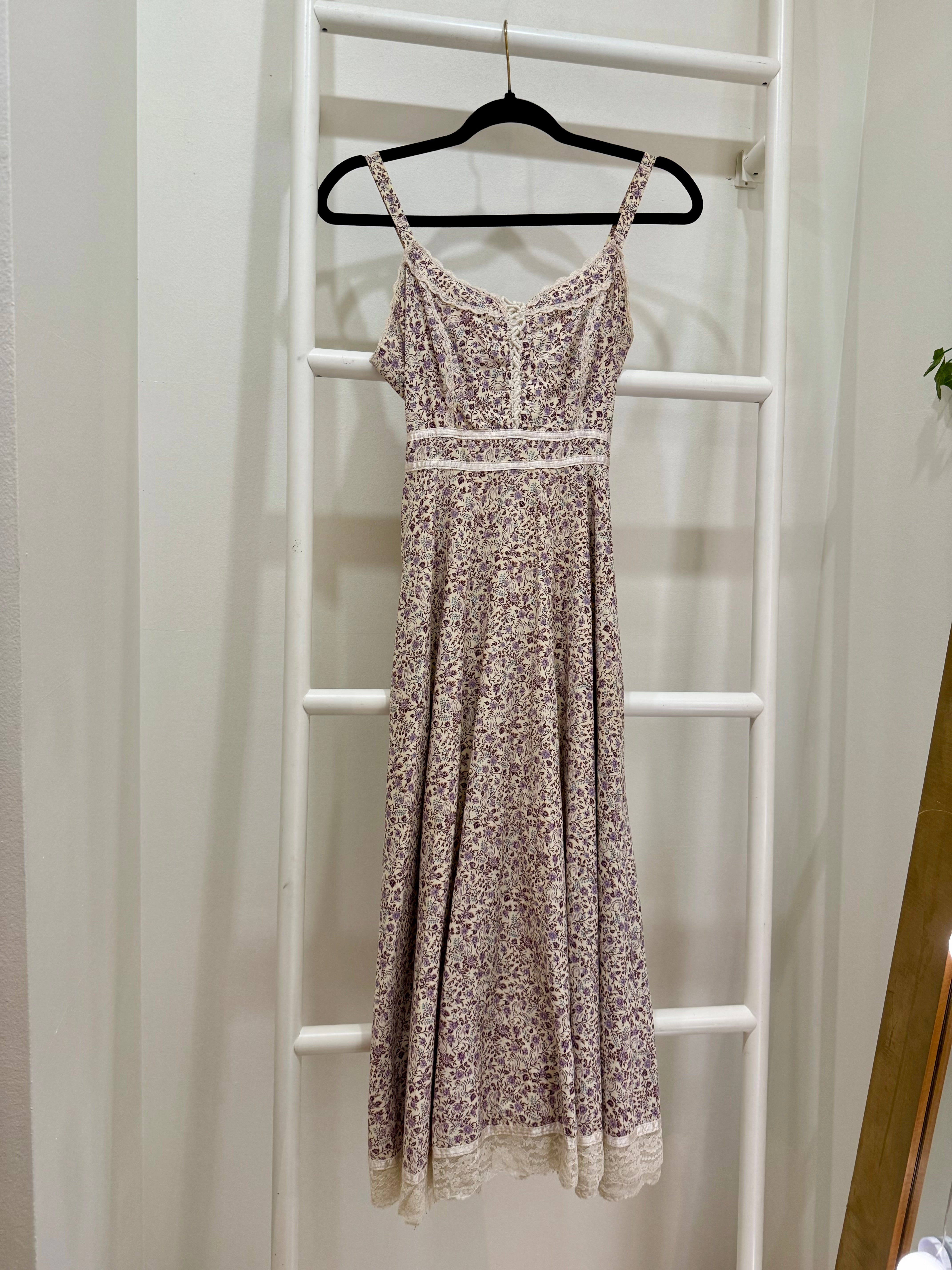 1970s Gunne Sax Bridge Print Midi Sun Dress