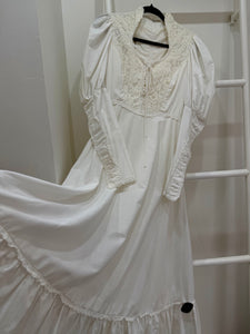 1970s Gunne Sax White Mutton Sleeve Maxi Dress