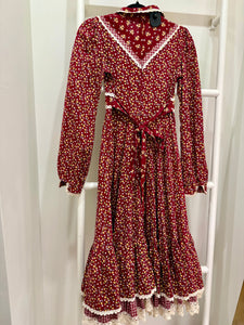 1970s Gunne Sax Red Calico Midi Dress