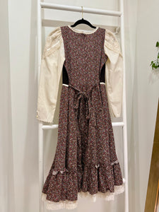 1970s Gunne Sax Brown Corduroy & Calico "Outlander" Midi Dress