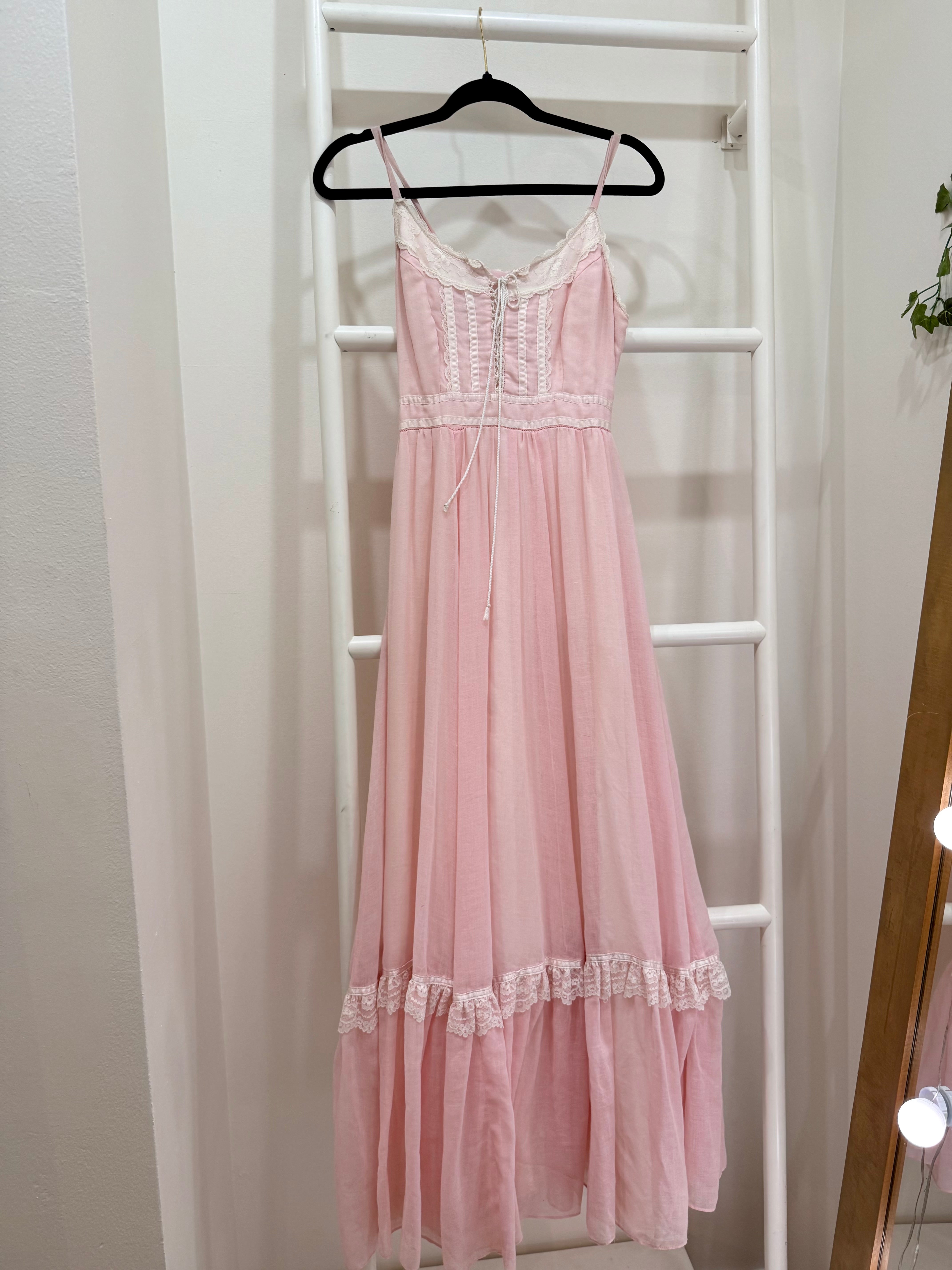 1970s Gunne Sax Pink Maxi Sun Dress