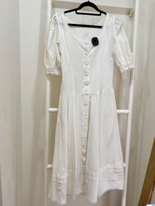 1980s Gunne Sax White Button Back Midi Dress