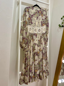 1960s Gunne Sax Black Label Purple & Green Floral Dress