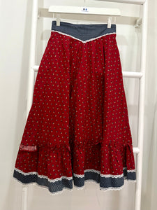 1970s Gunne Sax Red Calico Midi Skirt