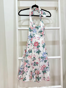 1990s Gunne Sax Floral Halter Mini Sun Dress