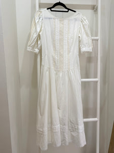 1980s Gunne Sax White Button Back Midi Dress