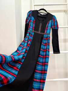 1960s Gunne Sax Black Label Blue Plaid Maxi Dress