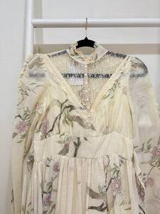 1970s Gunne Sax Botanical Print Lace Top Midi Dress