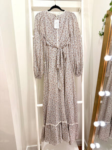 1970s Gunne Sax Blue Calico Balloon Sleeve Maxi Dress