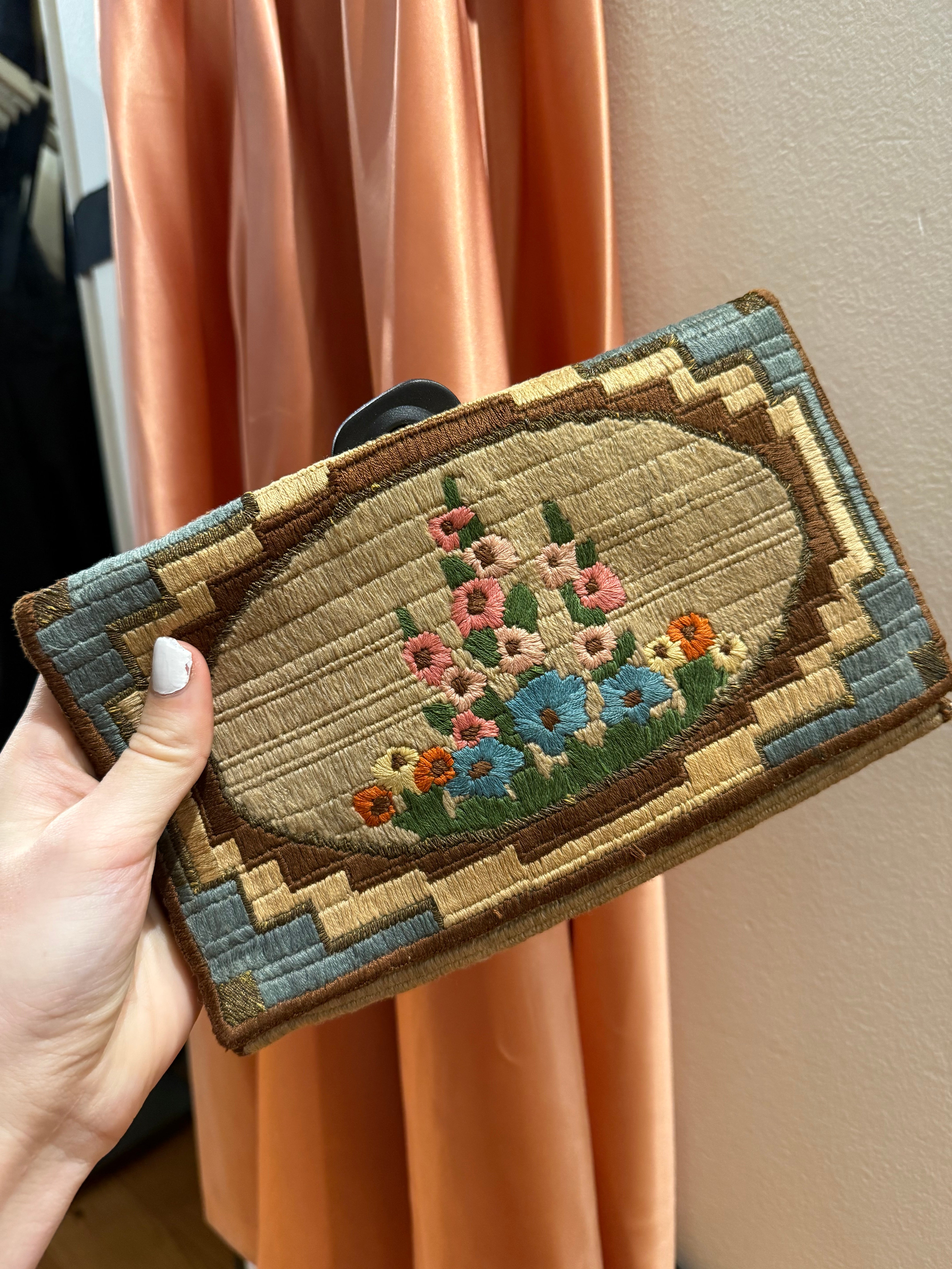 1920s Garden Needlepoint Flap Clutch