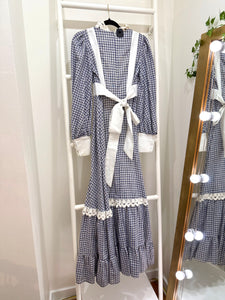 1970s Gunne Sax Blue Gingham Maxi Dress