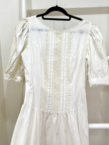 1980s Gunne Sax White Button Back Midi Dress