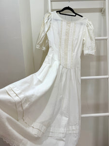 1980s Gunne Sax White Button Back Midi Dress