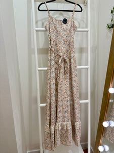 1970s Blue Floral & Velvet Maxi Sun Dress