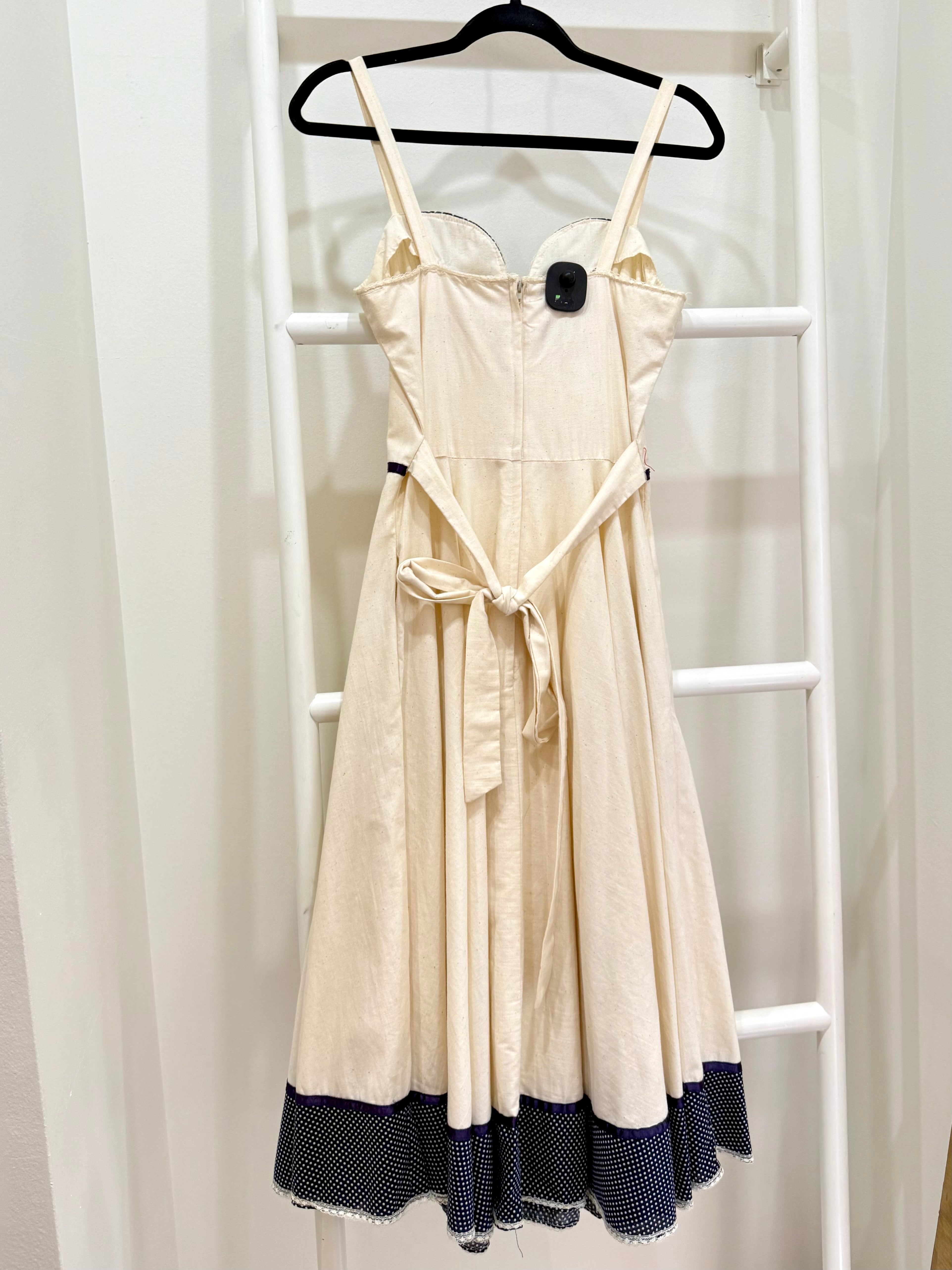 1970s Gunne Sax Canvas Blue Trim Midi Sun Dress