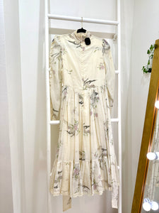 1970s Gunne Sax Botanical Print Lace Top Midi Dress