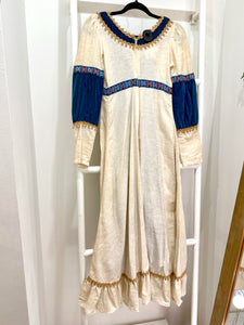 1970s Gunne Sax Blue Velvet Renaissance Style Maxi Dress