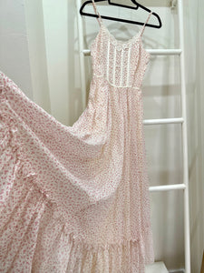 1970s Gunne Sax Pink Calico Maxi Sun Dress