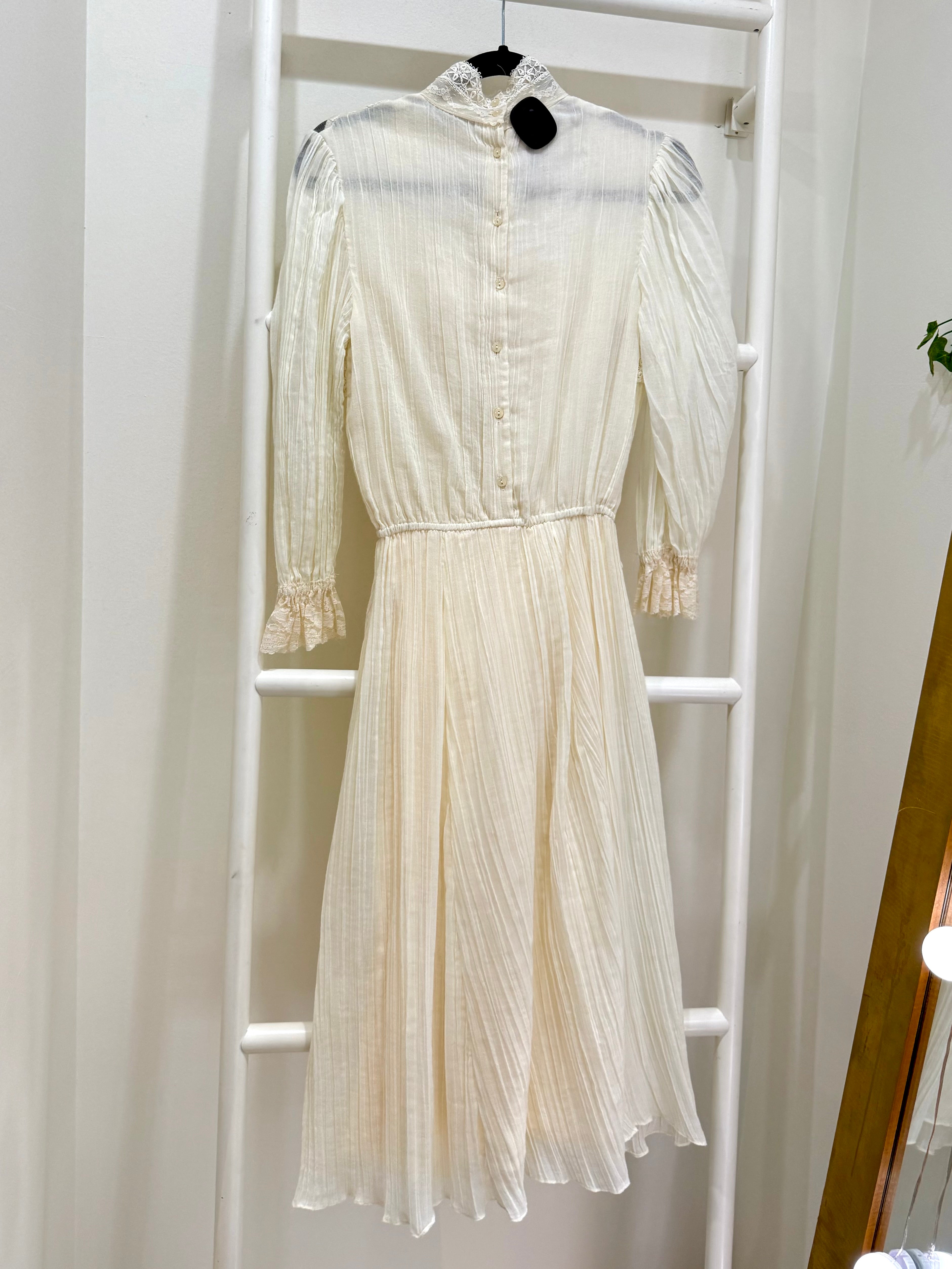1980s Gunne Sax Cream Lace Top Midi Dress
