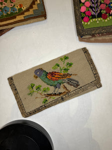 1920s Bird & Butterflies Needlepoint Flap Clutch