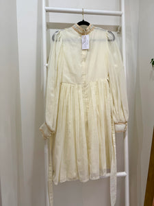 1970s Gunne Sax Cream Embroidered Balloon Sleeve Midi Dress