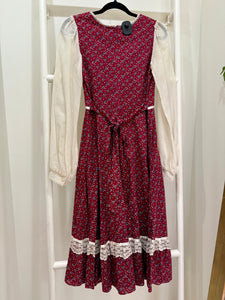 1970s Gunne Sax Red Calico Midi Dress