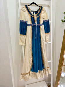 1970s Gunne Sax Blue Velvet Renaissance Style Maxi Dress