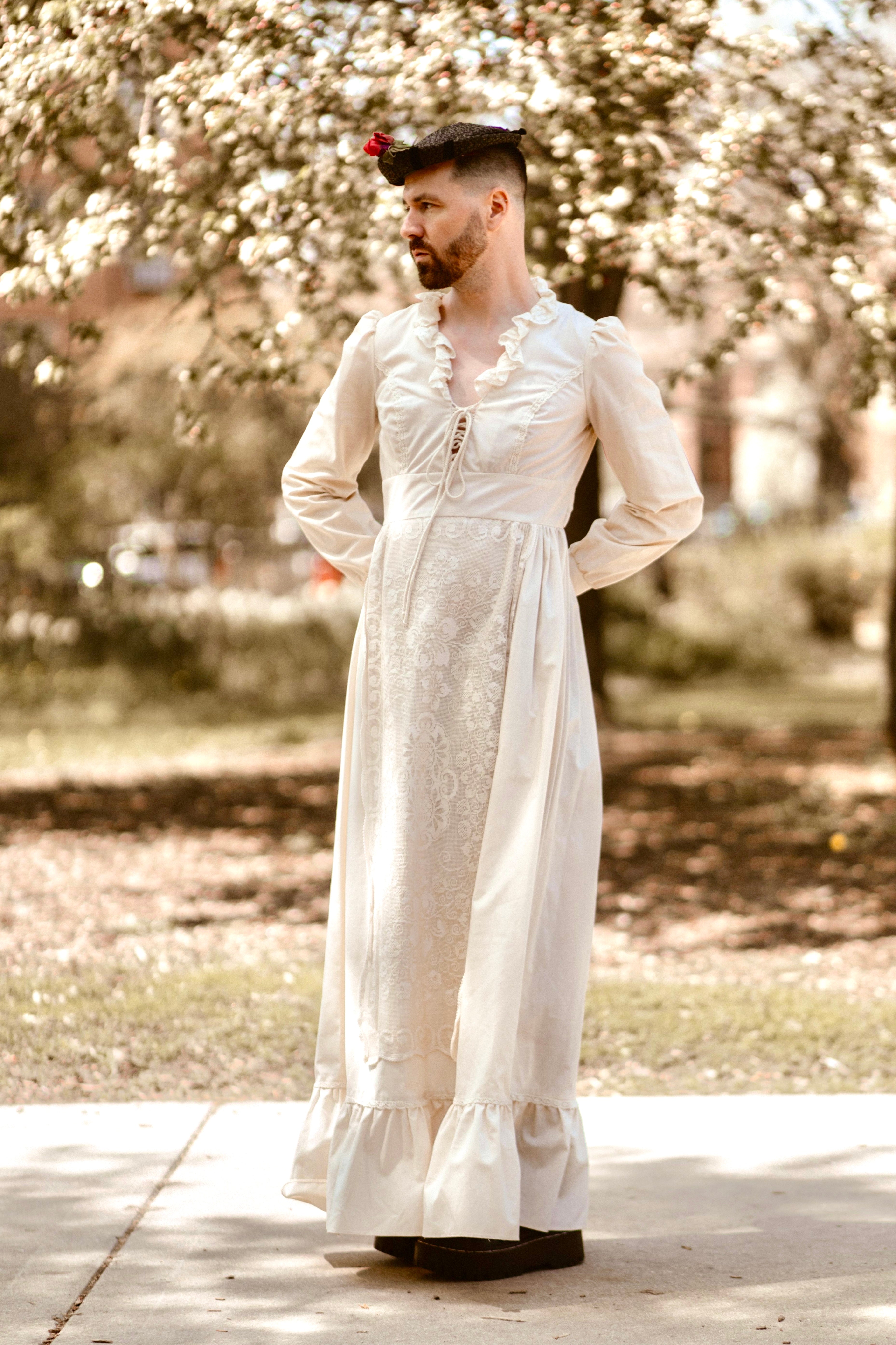 1970s Gunne Sax Cream Bicentennial Lace Apron Maxi Dress