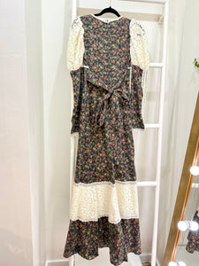 1970s Gunne Sax Bird Print Princess Maxi Dress